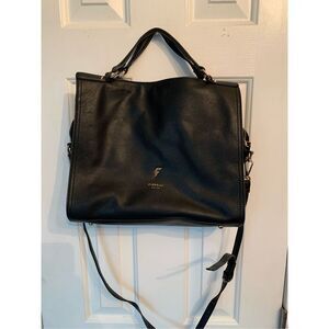Fiorelli Women Black Pebbled Leather Shoulder Bag 3 Compartments Gold Chain 13x1